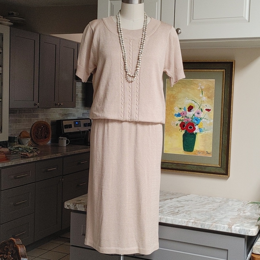 VTG Beige Knit Dress Warren Knits for Marisa Christina Size 6/8